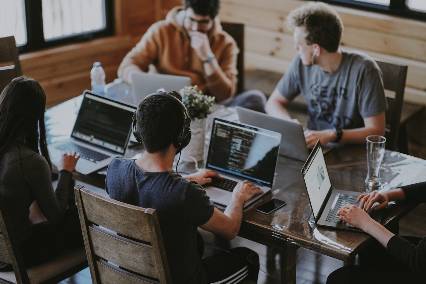 Startup team collaborating around a table